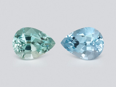Pair of contrasting aquamarines pear cut 9.70 carats, Mozambique photo