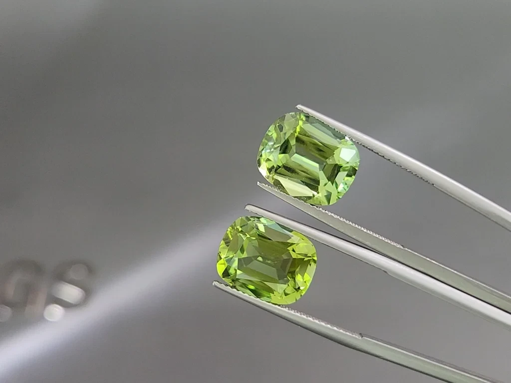 Pair of green tourmalines cushion cut 13.79 carats, Colombia Image №3