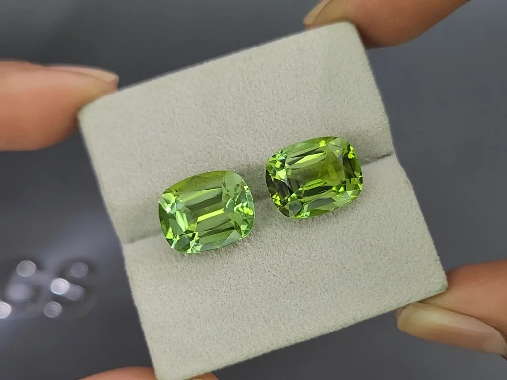 Pair of green tourmalines cushion cut 13.79 carats, Colombia Image №4
