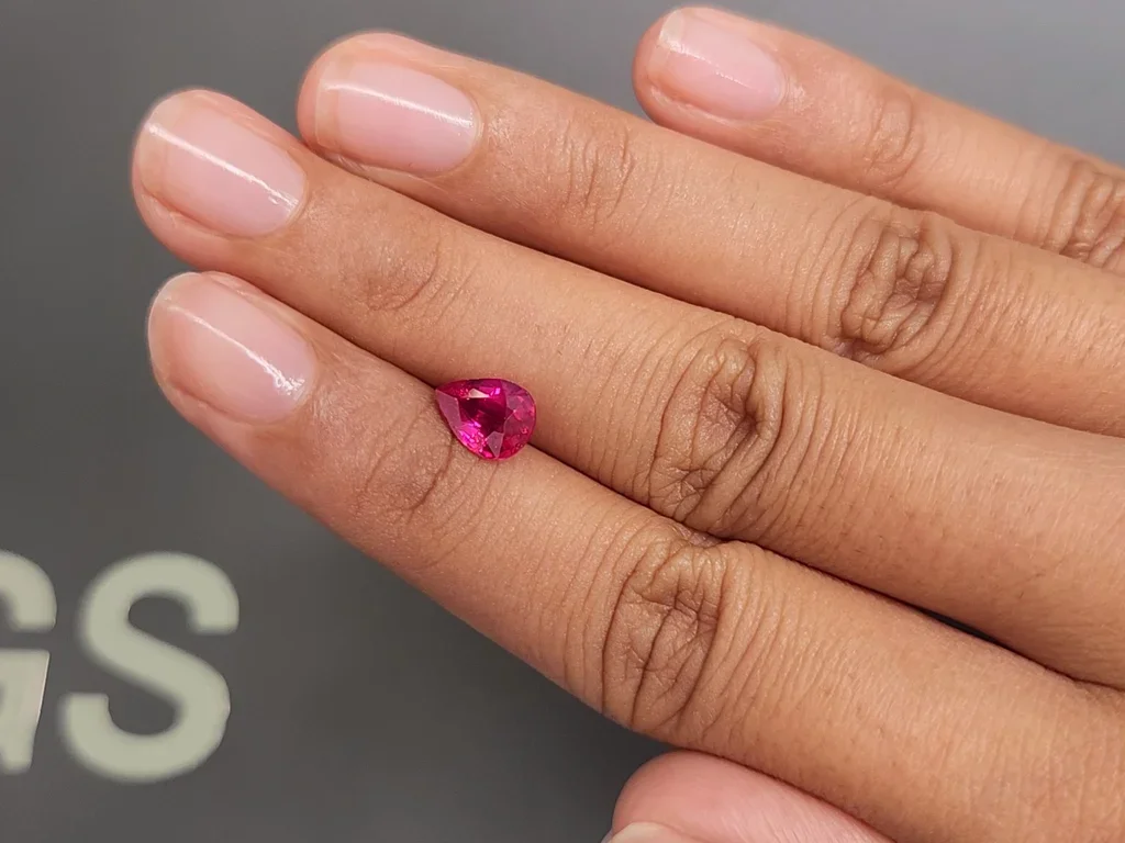 Unheated Pigeon Blood ruby in pear cut 1.52 carats, Mozambique Image №2
