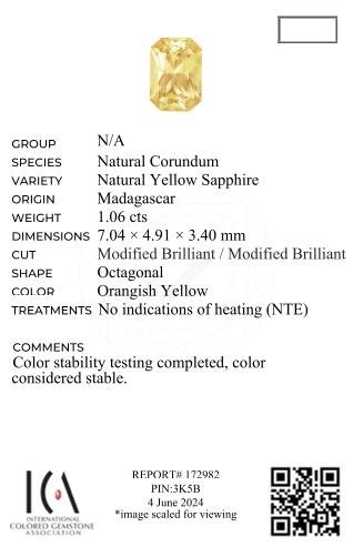 Unheated yellow sapphire radiant cut 1.06ct, Madagascar Image №6