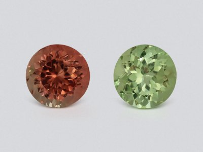 Pair of round cut pink and green tourmalines 4.60 carats, Africa  photo