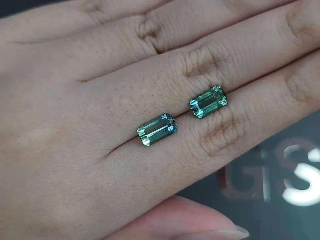 Pair of tourmalines  Bi-color octagon cut 3.71 carats,  Afghanistan Image №2