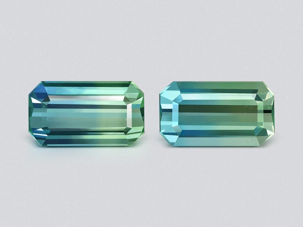 Pair of tourmalines  Bi-color octagon cut 3.71 carats,  Afghanistan Image №1