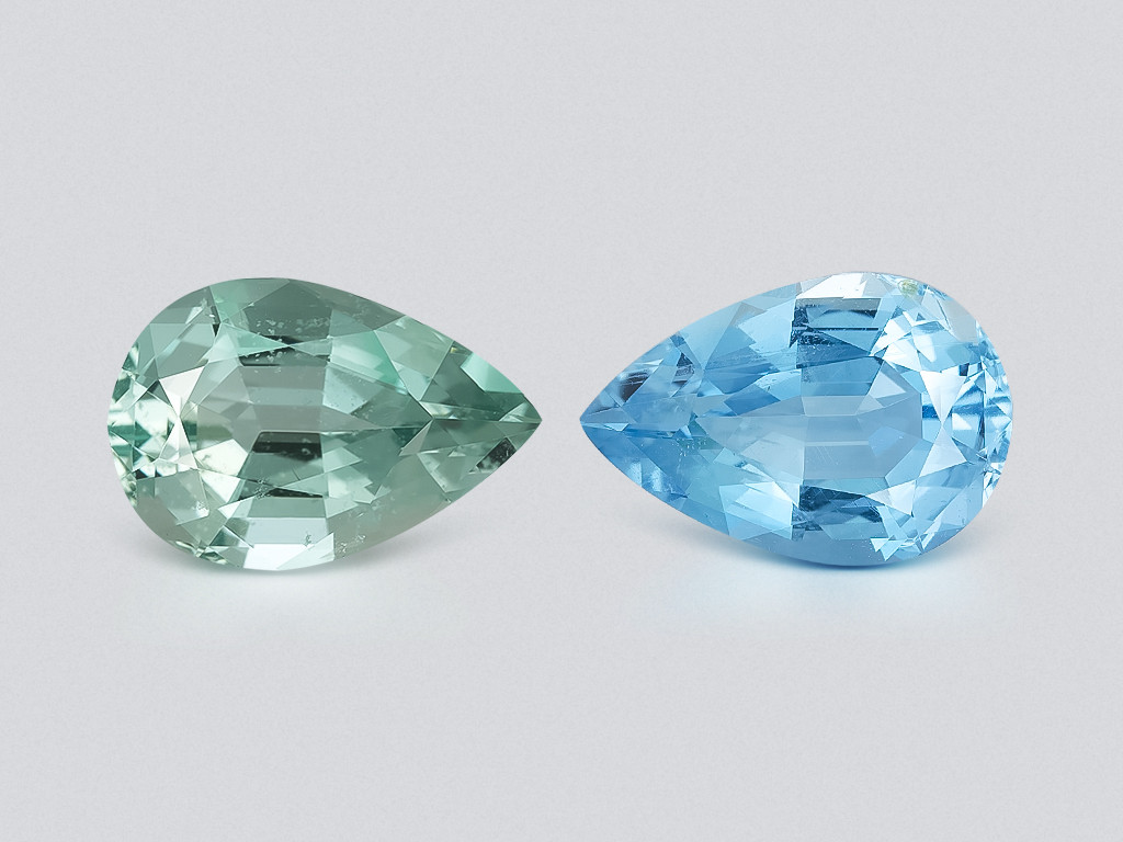 Pair of contrasting aquamarines pear cut 7.83 carats, Mozambique Image №1