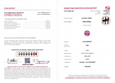 Certificate Oval cut pink spinel 4.23 ct, Tanzania