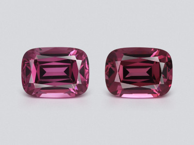Pair of rhodolite garnets cushion cut 3.77 carats, Madagascar photo