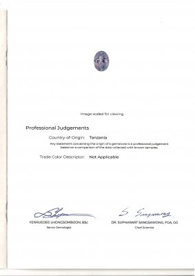 Certificate Lavender tanzanite 2.74 ct