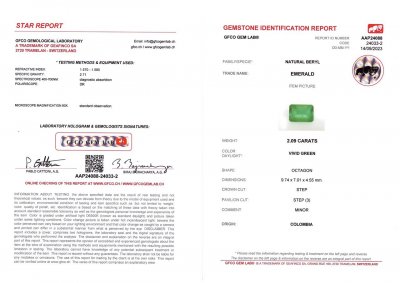 Certificate Vivid Green colombian emerald 2.09 ct in octagon cut