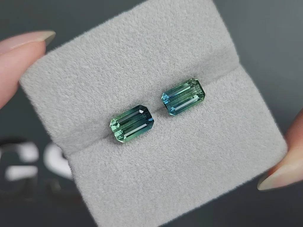 Pair of tourmalines  Bi-color octagon cut 3.64 carats,  Afghanistan Image №4