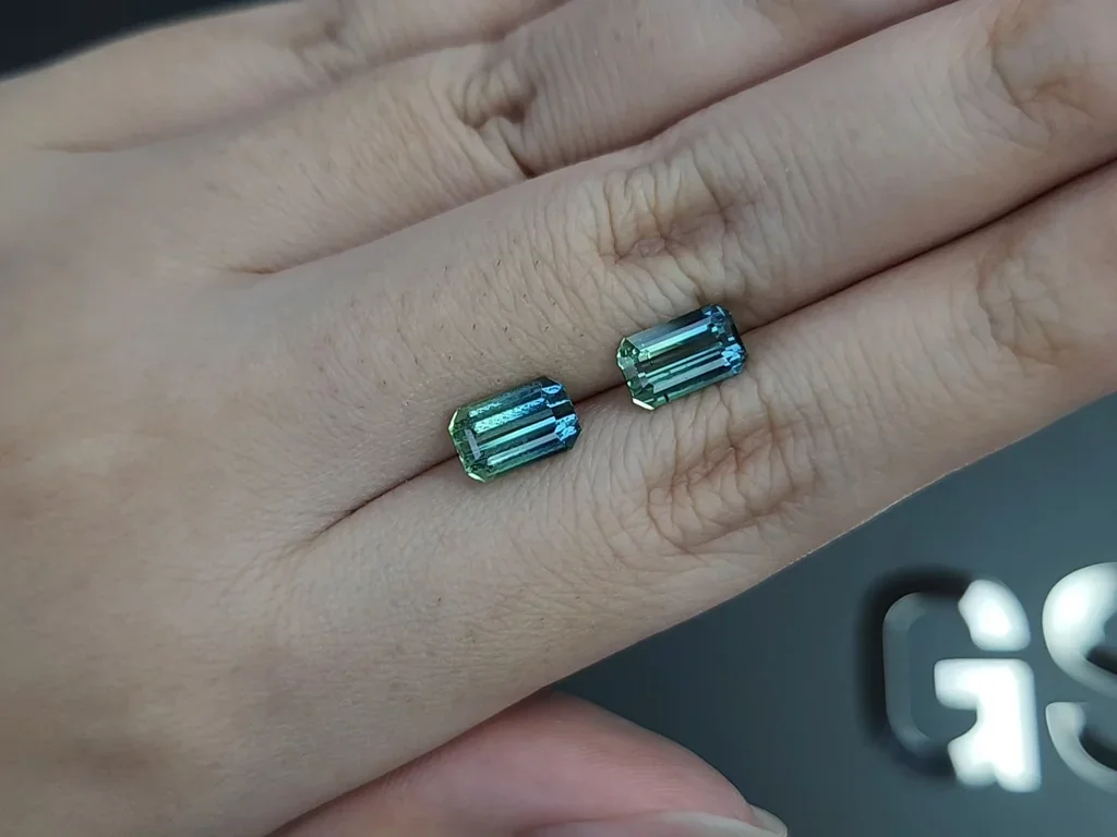 Pair of tourmalines  Bi-color octagon cut 3.64 carats,  Afghanistan Image №2