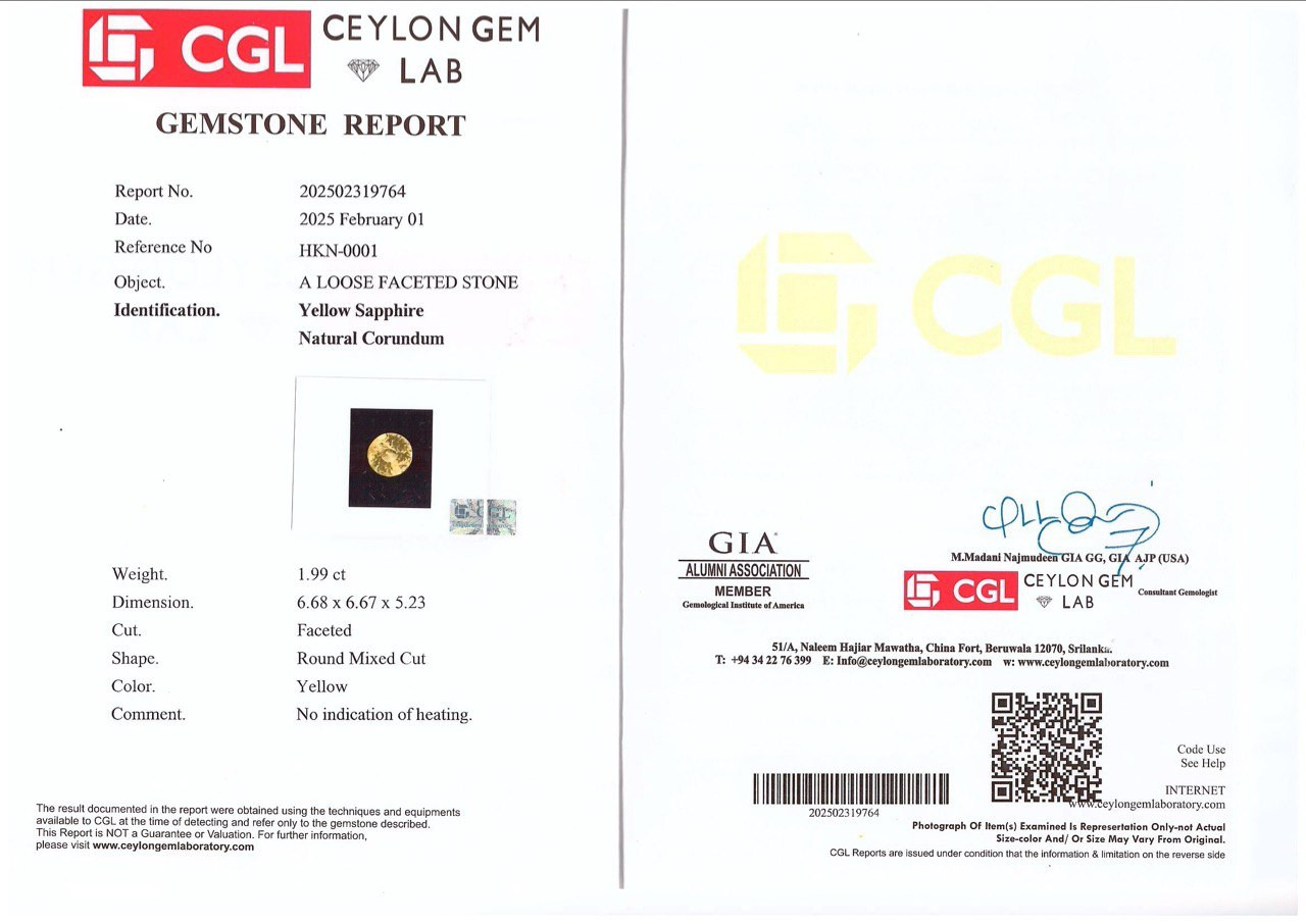 Unheated yellow sapphire round cut 1.99 carats, Sri Lanka Image №6
