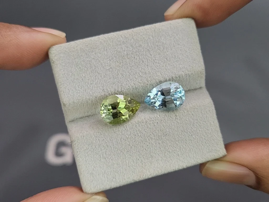 Contrasting pair of aquamarine and heliodor pear cut 5.14 carats, Mozambique Image №4