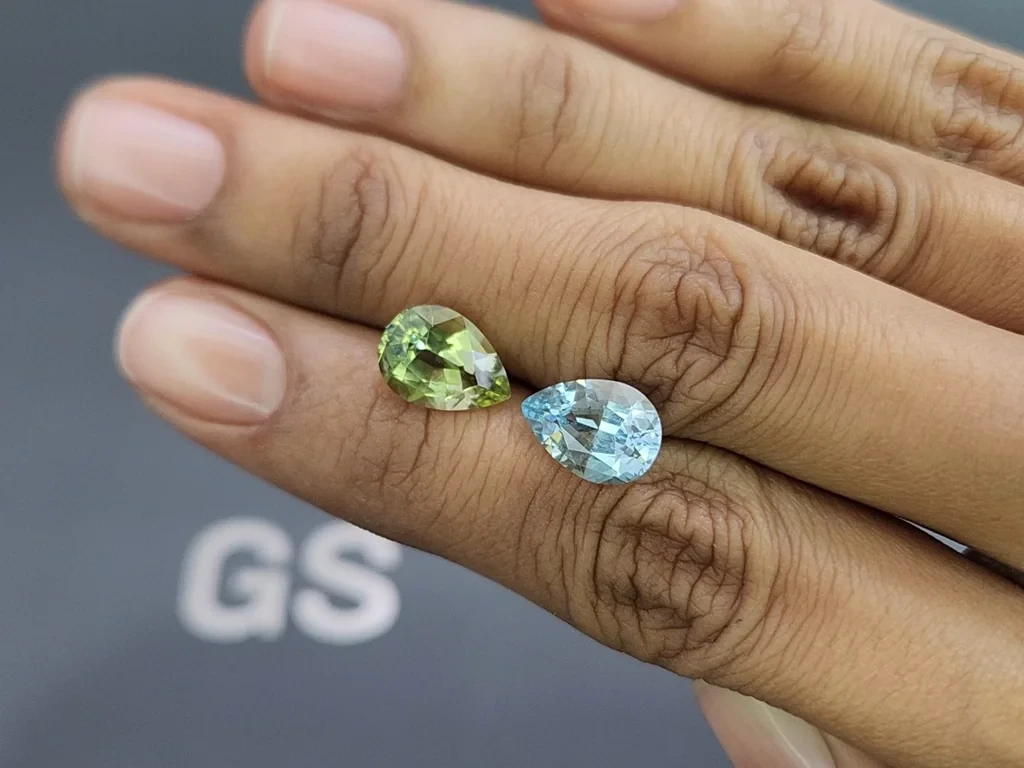 Contrasting pair of aquamarine and heliodor pear cut 5.14 carats, Mozambique Image №2