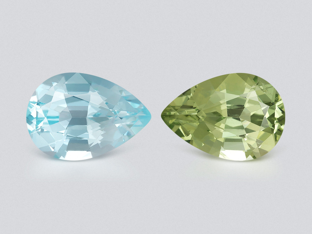 Contrasting pair of aquamarine and heliodor pear cut 5.14 carats, Mozambique Image №1