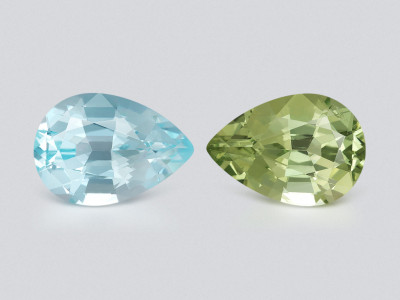 Contrasting pair of aquamarine and heliodor pear cut 5.14 carats, Mozambique photo