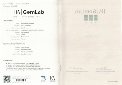 Certificate Verdelite set 2.22 ct, Afghanistan