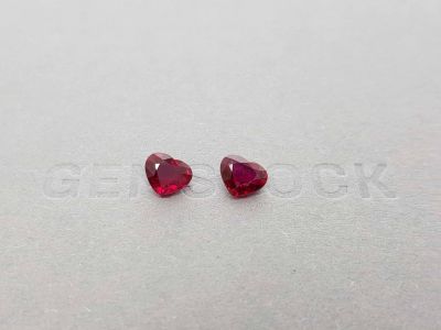Couple Mozambican ruby in color cut heart Pigeon blood 2,40 ct photo