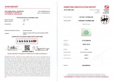 Certificate Neon blue paraiba tourmaline oval cut 3.19 ct, Mozambique