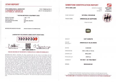 Certificate Unheated Teal color sapphire 0.57 ct, Madagascar, GFCO