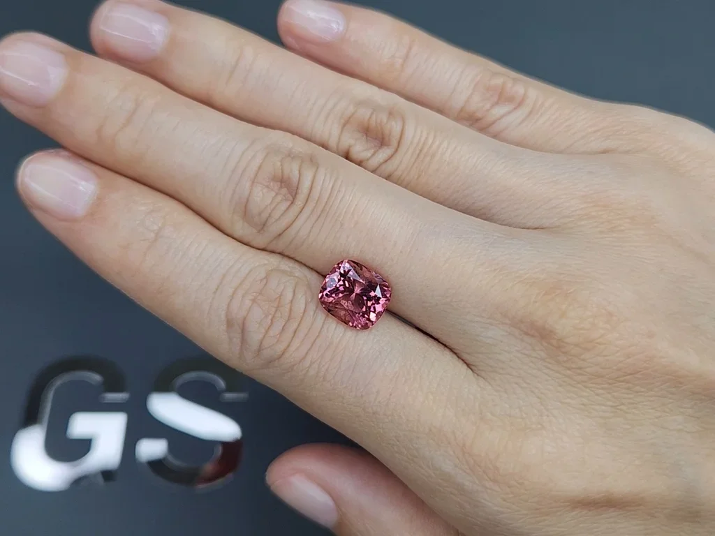 Pink-orange cushion cut tourmaline 3.15 carats, Africa Image №2
