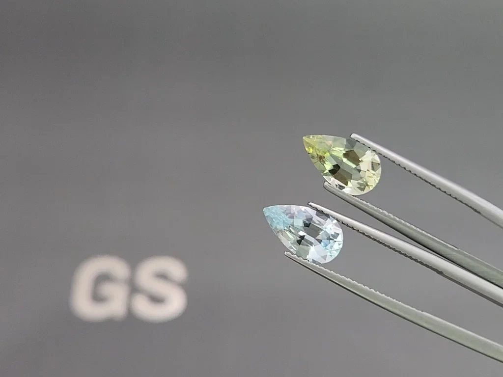 Contrasting pair of aquamarine and heliodor pear cut 4.05 carats, Mozambique Image №3