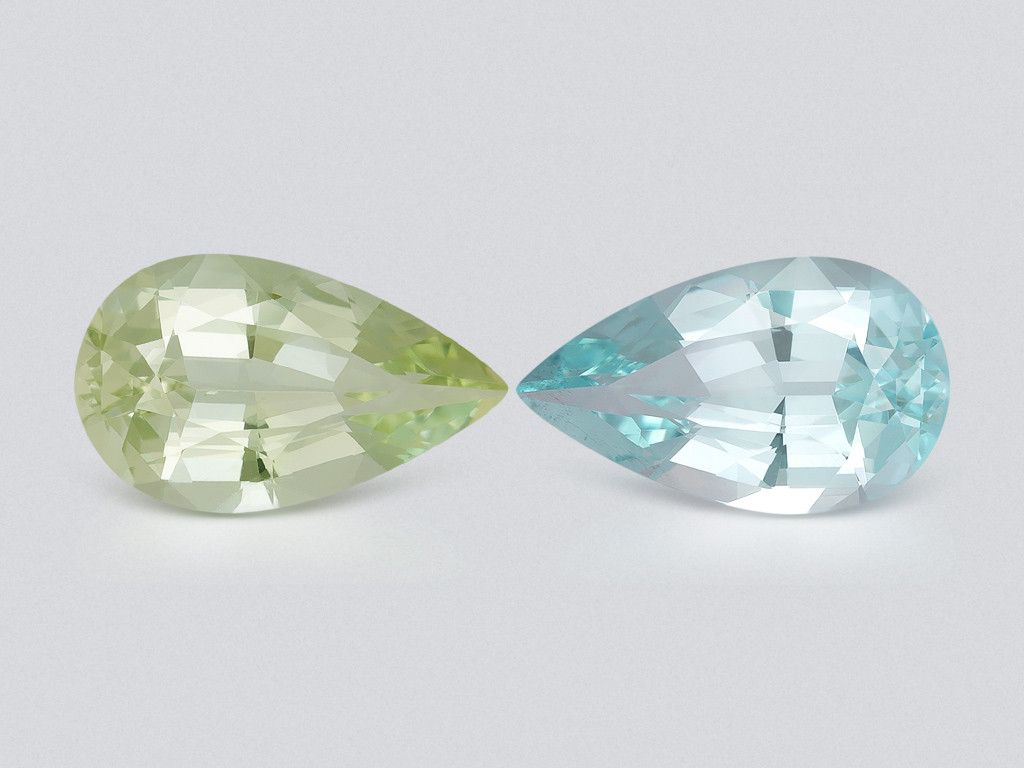 Contrasting pair of aquamarine and heliodor pear cut 4.05 carats, Mozambique Image №1