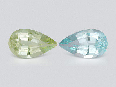 Contrasting pair of aquamarine and heliodor pear cut 4.05 carats, Mozambique photo