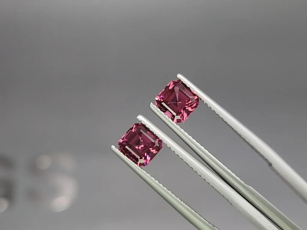Pair of rhodolite garnets cushion cut 2.91.carats, Madagascar Image №3