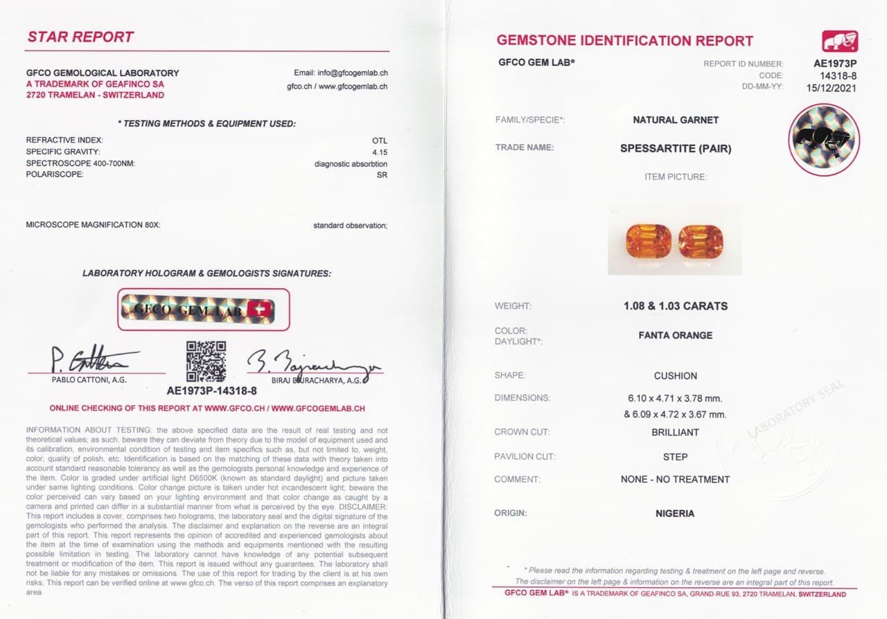 Pair of bright cushion cut spessartines 2.11 ct, Nigeria Image №4