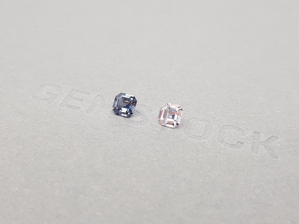 Contrasting pair of pink and steel spinel in Asscher cut 0.89 ct Image №3