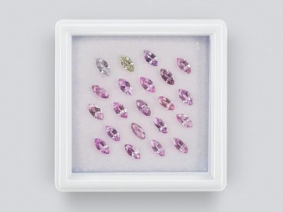 Set of calibrated sapphires 5x2.5 mm in marquise cut 3.09 carats/21 pcs. photo