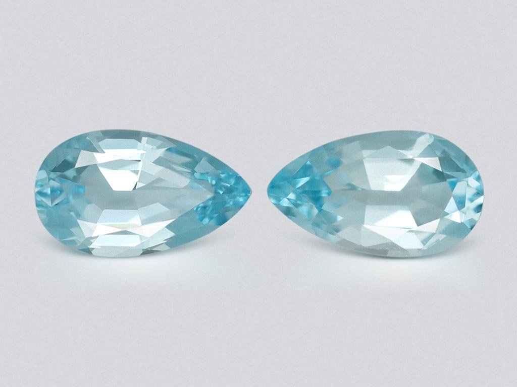 Pair of light blue pear cut aquamarines 3.92 carats, Madagascar Image №1