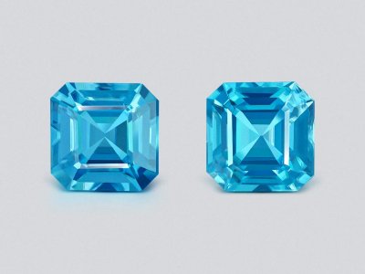 Pair of blue zircons  asscher cut 5.49 carats, Cambodia photo