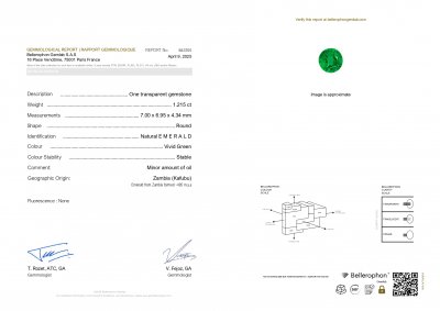 Certificate Pair of Vivid green emeralds in round cut 2.34 carats, Zambia 