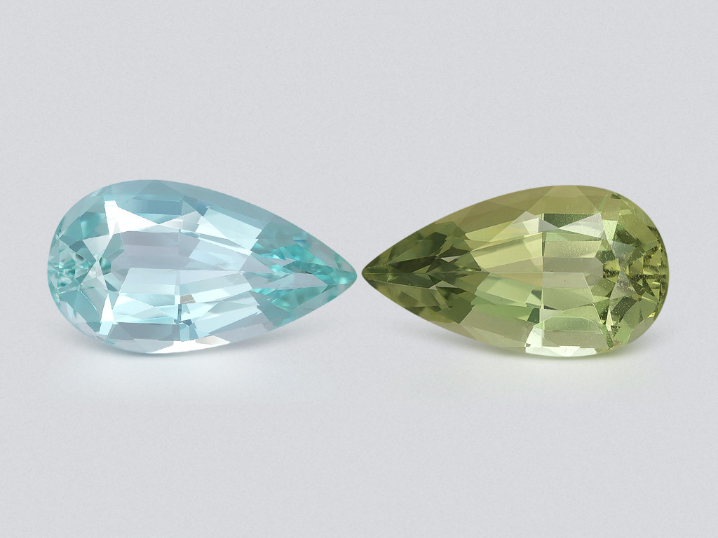 Contrasting pair of aquamarine and heliodor pear cut 10.10 carats, Mozambique Image №1