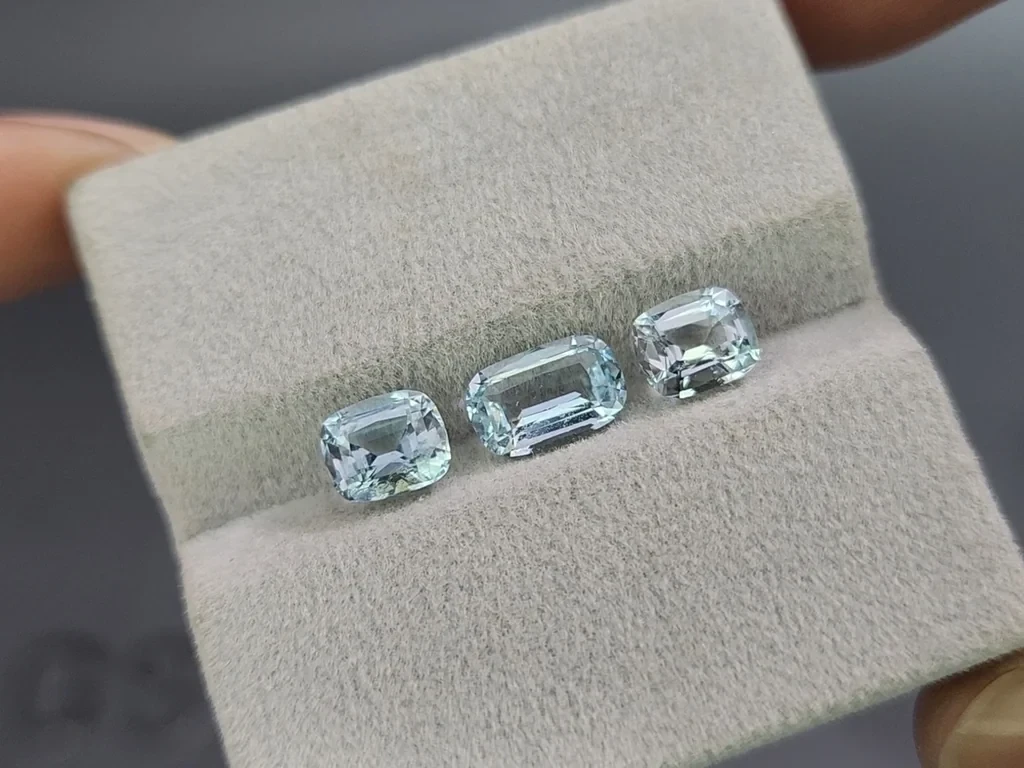 Set of aquamarines  cushion cut  2.74 carats, Madagascar Image №5