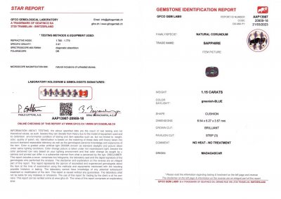 Certificate Unheated teal sapphire from Madagascar 1.15 ct