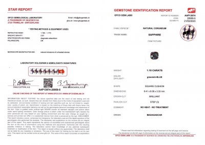 Certificate Teal sapphire from Madagascar in cushion cut  1.15 ct, untreated