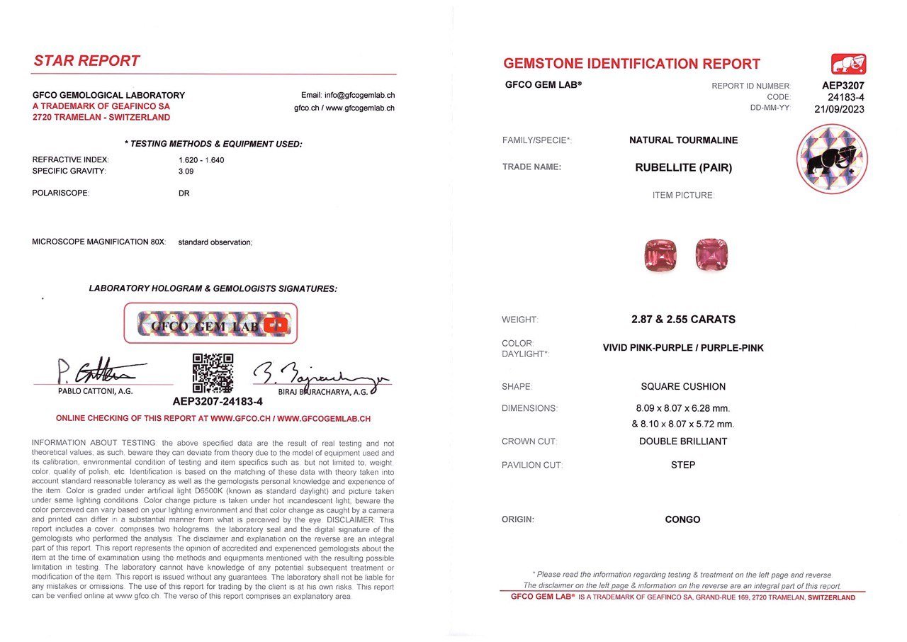 Pair of cushion-cut vivid pink African tourmalines 5.42 carats Image №4