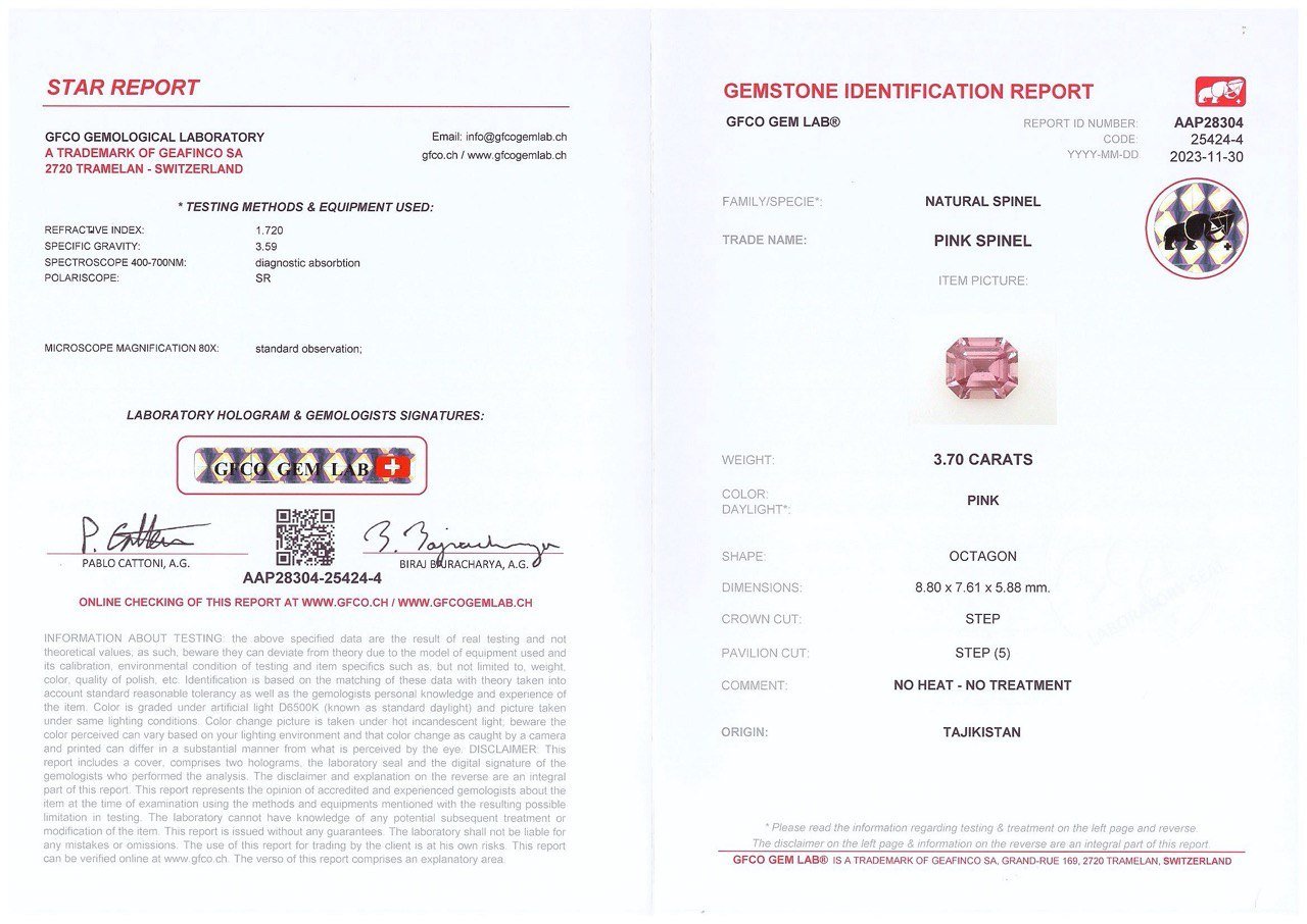 Pamir pink spinel in octagon cut 3.70 ct, Tajikistan Image №5