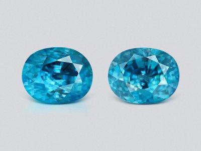 Pair of blue zircons oval cut 5.93 carats, Cambodia photo