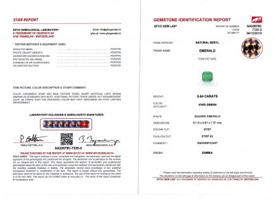Certificate Intense Vivid Green emerald 5.64 ct from Zambia, GFCO