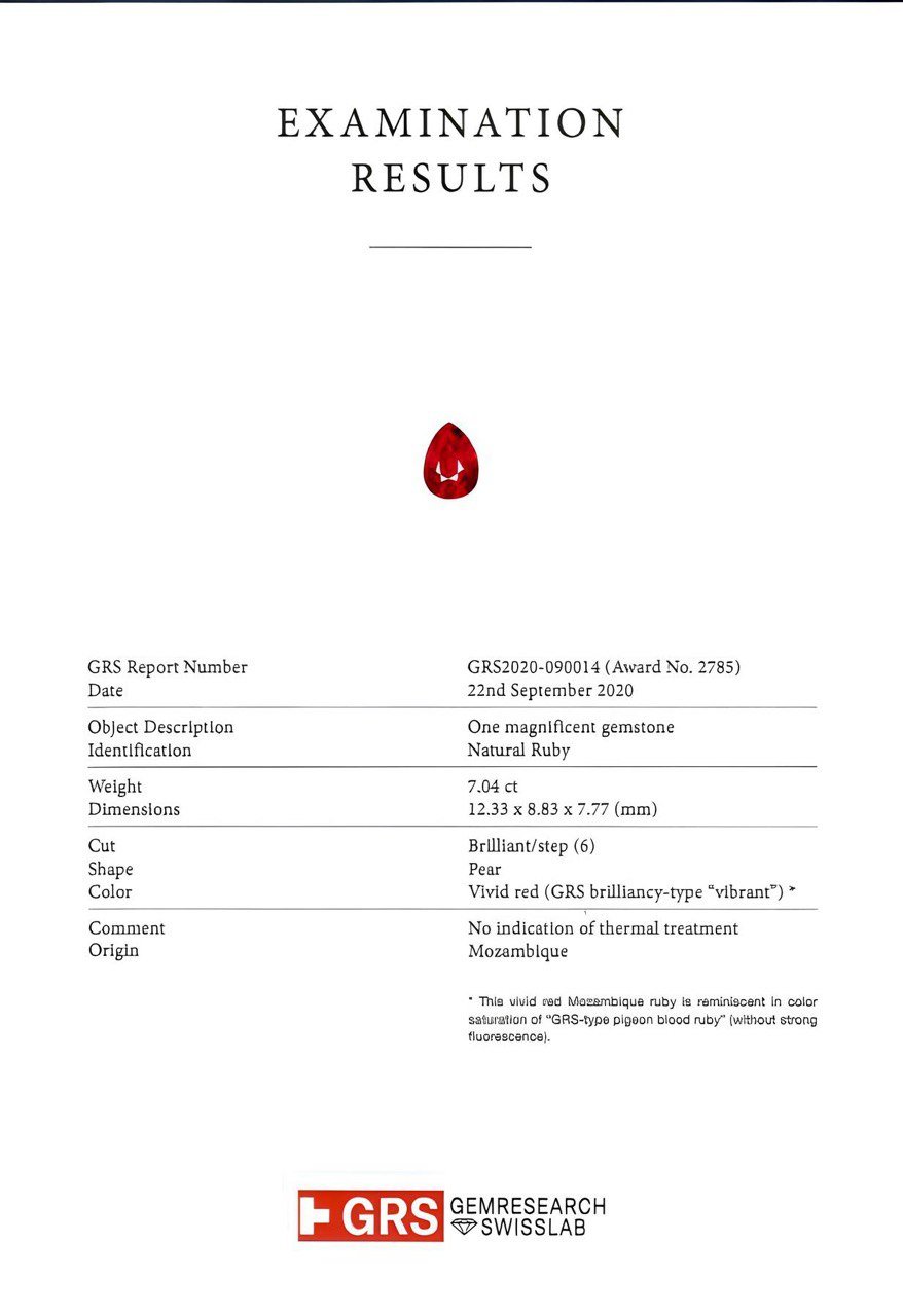 Investment unheated ruby 7.04 ct Vibrant Red - Pigeon's blood, Mozambique, GRS Platinum Image №10
