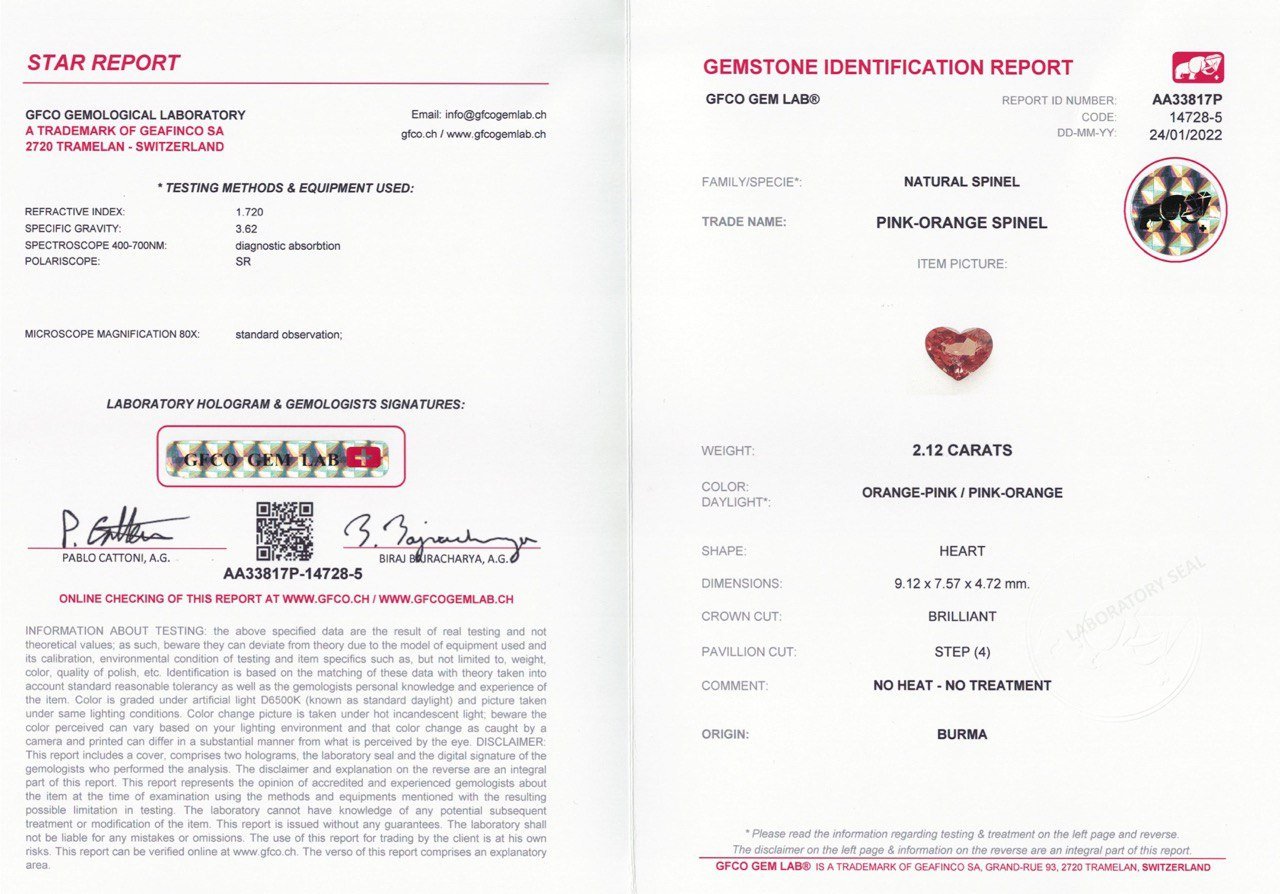 Burmese orangey red heart cut spinel 2.12 ct, GFCO Image №5