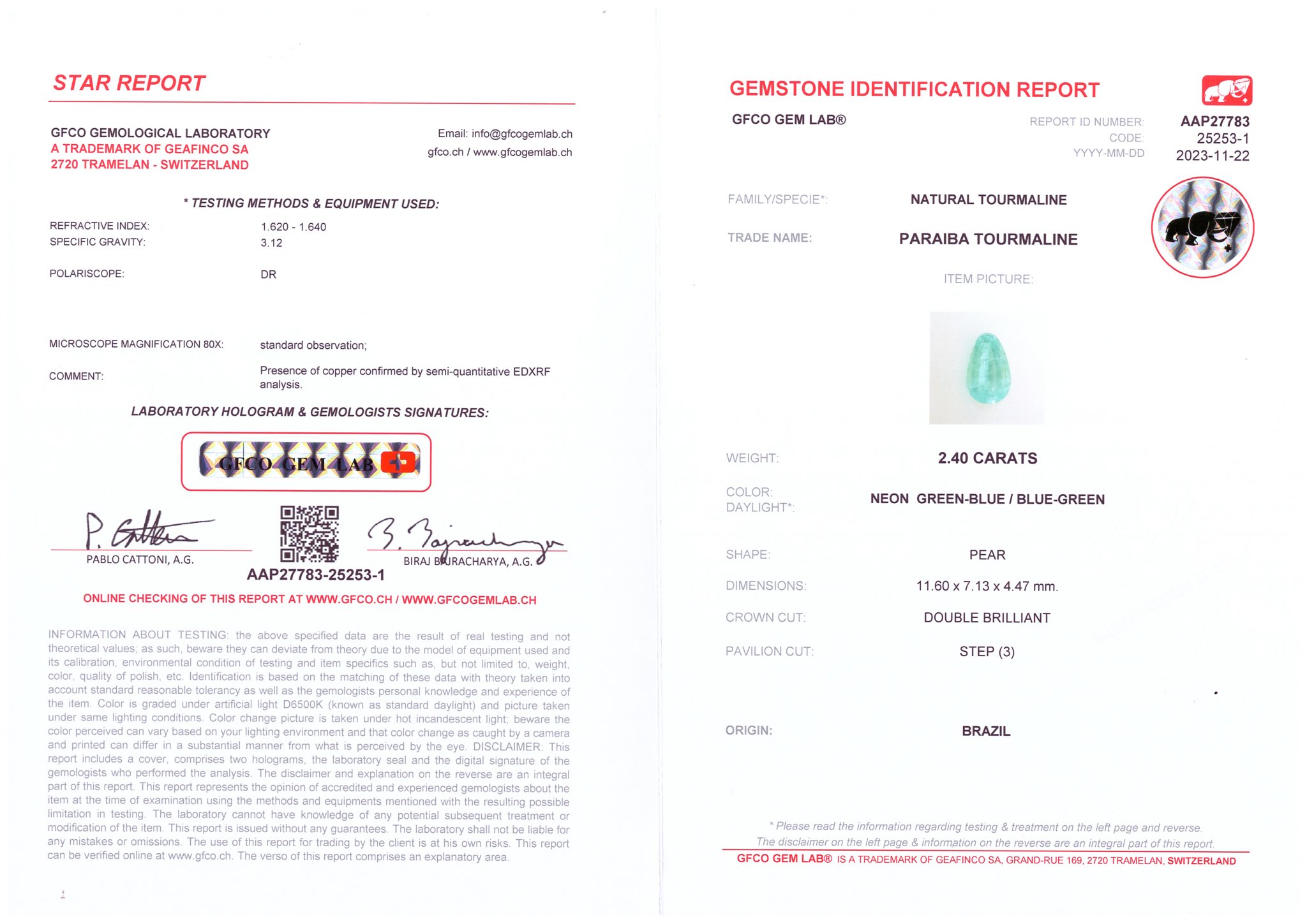 Neon Paraiba pear cut 2.40 carats, Mozambique Image №7