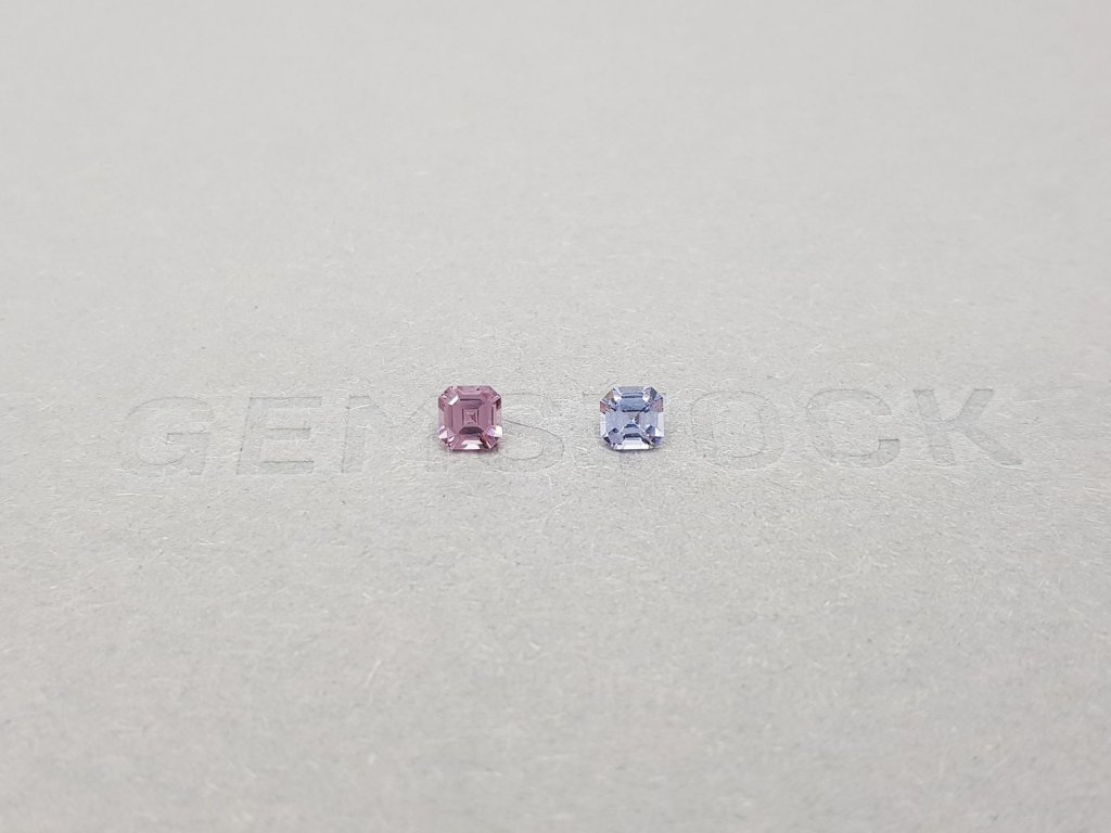 Contrasting pair of purple and lavender Asscher cut spinels 0.46 ct Image №1