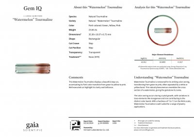 Certificate Octagon cut bi-color or watermelon tourmaline 23.84 Carats 