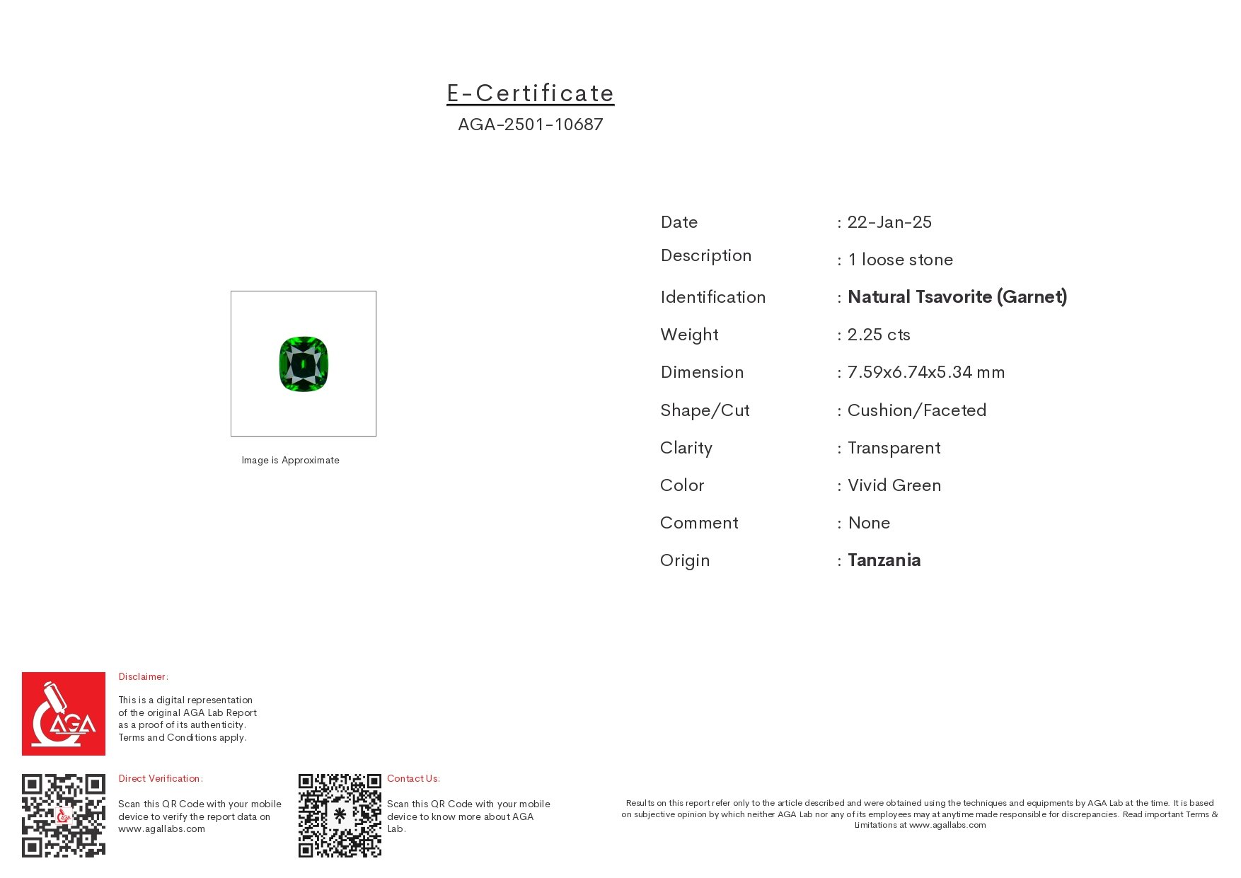 Vivid Green tsavorite garnet in cushion cut 2.25 carats, Tanzania Image №6