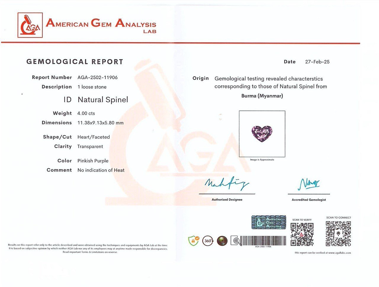 Purple spinel heart shape 4.00 carats, Burma Image №6